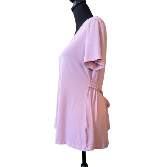 Short Sleeve pink scoop neck ribbed stretch maternity top Medium back tie tunic - Picture 2 of 6